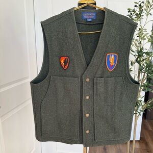 Pendleton Men's Olive Wool Vest with Patches